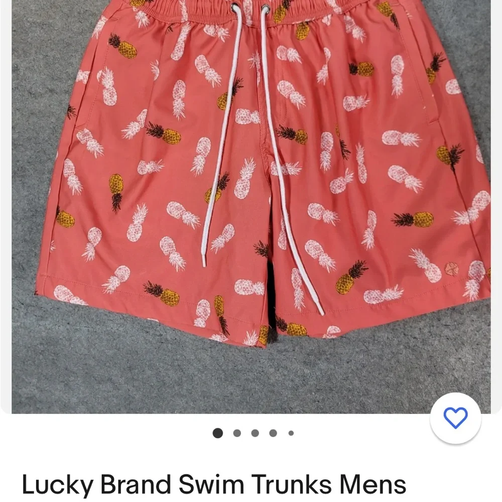 SOLD Lucky Brand Swim Trunks Mens Small Orange Saturday Stretch Pineapple - Picture 7 of 10